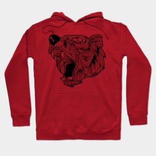 Fiery Bear Scary with Fangs Mandala Black and White Brave Warrior Hoodie